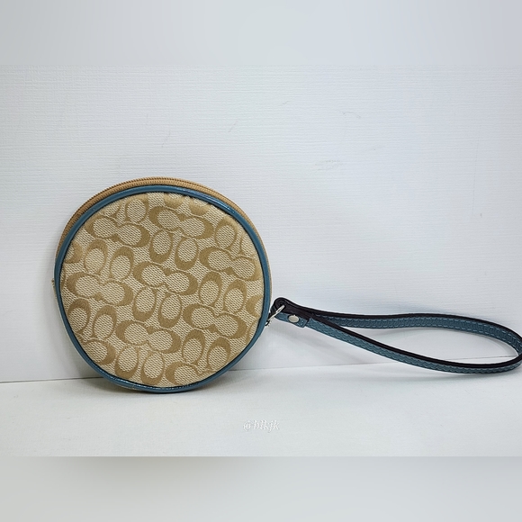 Coach Sea Horse Signature Coin Purse *Light Khaki/Blue* EUC - Picture 3 of 17